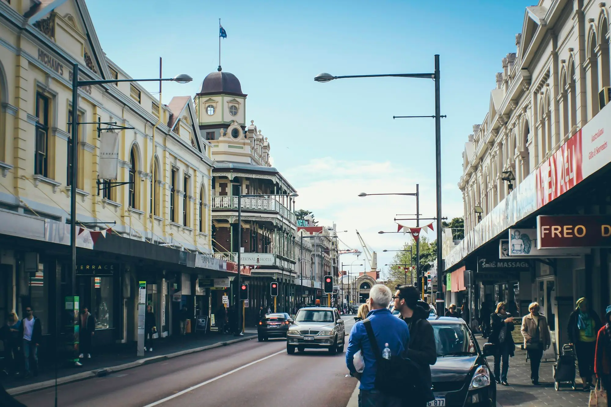 Heritage shopfronts along a street in Fremantle, Western Australia